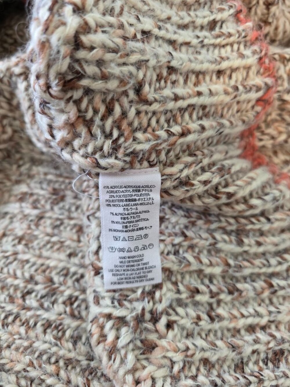 Free People ECHO Chunky Knit Turtleneck Pullover Wool Blend Cream Sweater Sz L - Picture 8 of 9